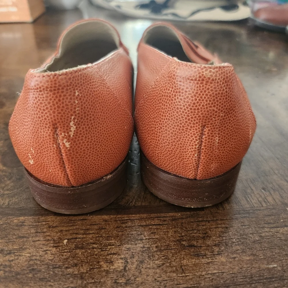 Chanel Orange Pebble Grain Leather Vintage Loafers size 36